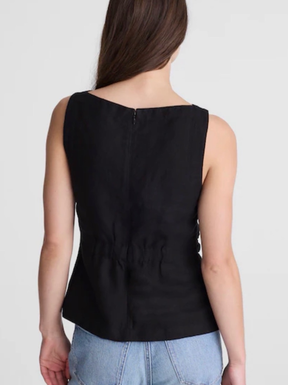Madewell Cinched Boatneck Sleeveless Linen Top Jet Black Size 2 NWT $98 - Picture 3 of 13